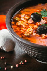 Traditional Russian soup solyanka