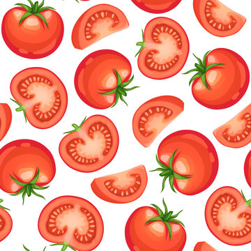 Seamless background from chopped ripe tomatoes isolated on white background.  Fresh tomato slices pattern.