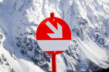 Turn right sign on mountain road