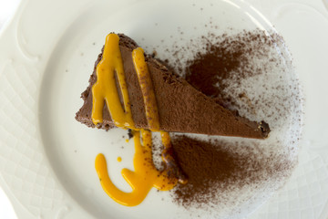 Overhead Close Up of Slice of Chocolate Cake on Plate