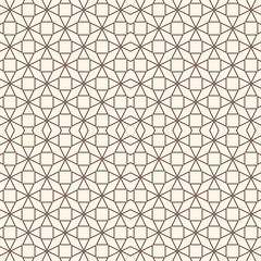 Outline seamless pattern with abstract ornament. Lacy openwork motif. Repeated geometric figures wallpaper.