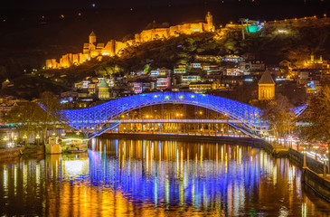 Tbilisi, Georgia, the Old Town and Bridge of Peace at night