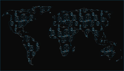 world map made of gearwheels,