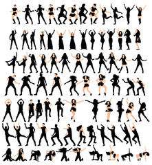 Illustration, vector silhouette of girl and guy dancing, collection