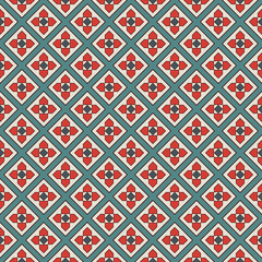 Seamless pattern with floral motif. Minimalist geometric print with flowers. Checked abstract background.