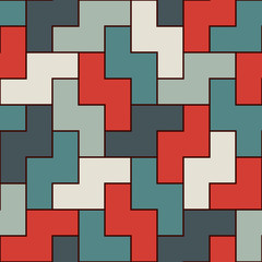 Seamless pattern with simple geometric ornament. Repeated puzzle mosaic abstract background.