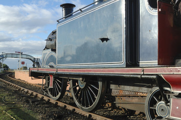 vintage train engine and railway bridge