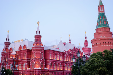 Tourism and architecture. National Historic Museum at Red Square in Moscow, Russia