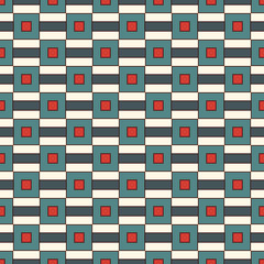 Repeated square and horizontal stripes abstract background. Seamless pattern with geometric ornament.