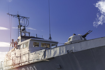 Armed military or coast guard rescue ship with guns