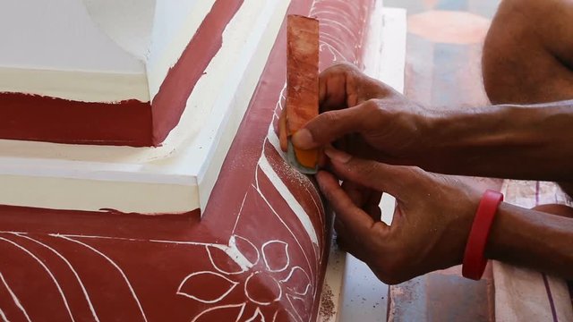 Temple reconstruction painting. Indian master painting Temple.