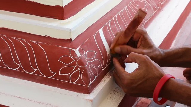 Temple reconstruction painting. Indian master painting Temple.