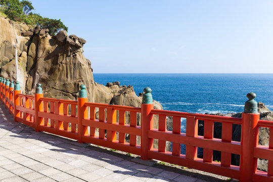 Aoshima Shrine and coastline in Japan