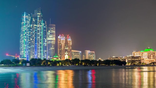 night illuminated abu dhabi city bay downtown panorama 4k time lapse uae
