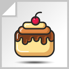 Sweet icon - cake with cherry. Vector Isolated flat colorfull illustration.
