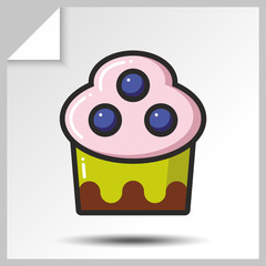 Sweet icons - cake with blueberry. Vector Isolated flat colorfull illustration.