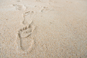 Fototapeta na wymiar Footprints on the sand beach beach.