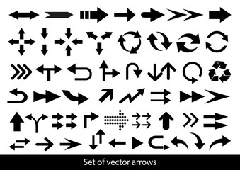 Vector set of black arrows on a white background.