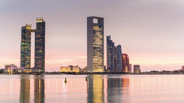 abu dhabi sunset downtown cityscape bay panorama 4k time lapse uae
