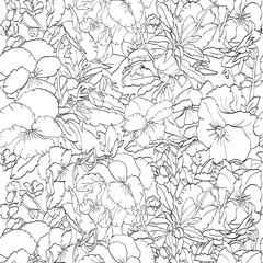Abstract Outline Tangle Background.Doodle Zentangle Floral Retro Seamless Pattern on white background.