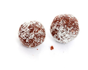 chocolate balls on white background