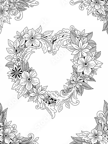 Floral Frame Hand Drawn Flowers And Leaves Doodle Art Outline Drawing For