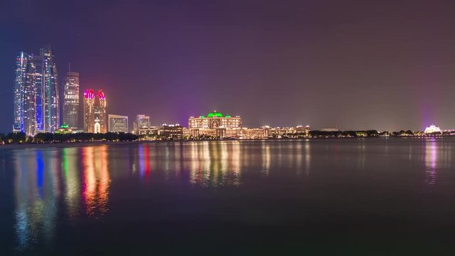 night light abu dhabi famous view point marina island downtown panorama 4k time lapse uae
