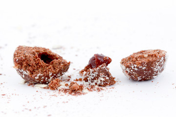 chocolate balls on white background