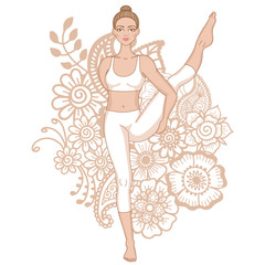 Women silhouette. Bird of Paradise Yoga Pose. Svarga Dvidasana