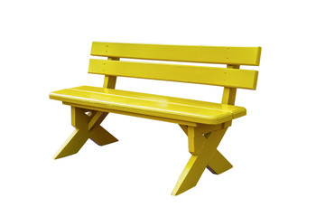 yellow wood bench isolated on white background with clipping path.
