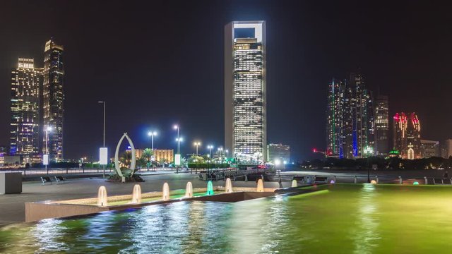 night illuminated abu dhabi famous downtown bay panorama 4k time lapse uae
