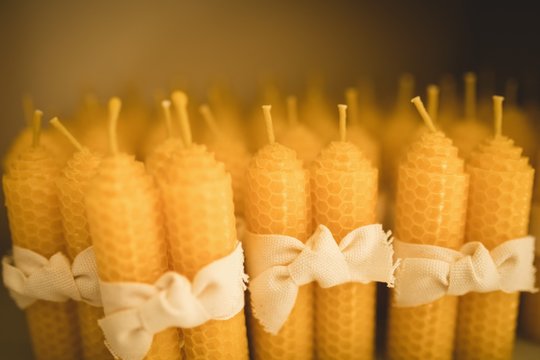 Honey wax candle in supermarket