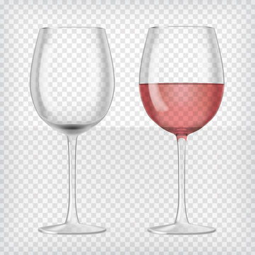 Set of realistic transparent wine glasses