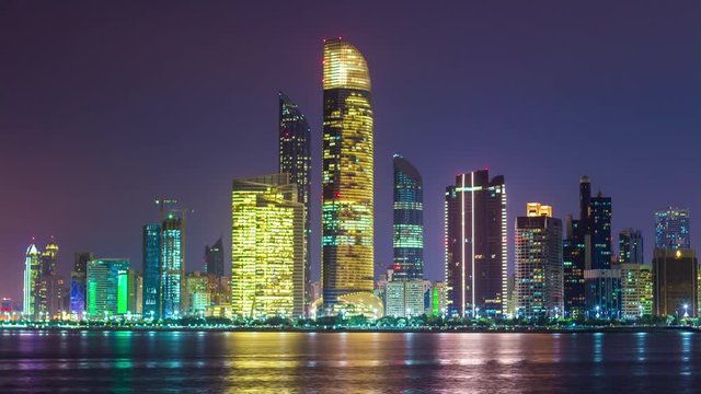 abu dhabi famous night light corniche bay beach downtown panorama 4k time lapse uae
