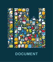 Business icons are grouped in "Document" form