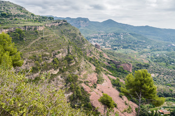 Cloudy view of national park Sant Miquel del Fai not fat from Barcelona, Catalonia, Spain.