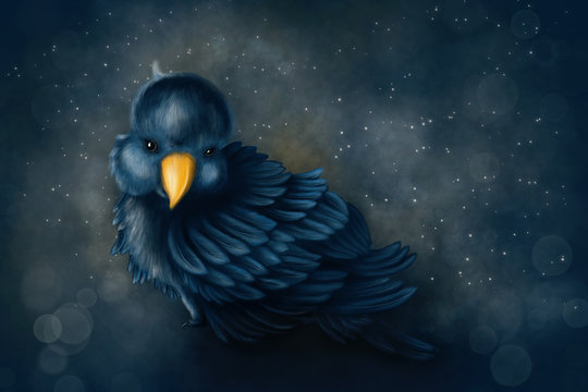 Little blue baby bird - Digital Painting