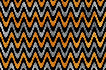 Silver and golden painted stripes background, chevron.