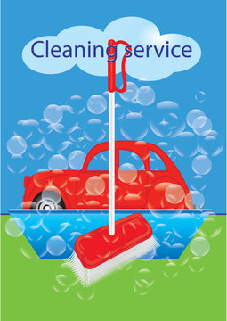 Cleaning Service car transparent drops brush art creativity vector illustration Poster Car Wash