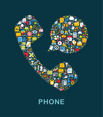 Business icons are grouped in "Phone with Bubble" form