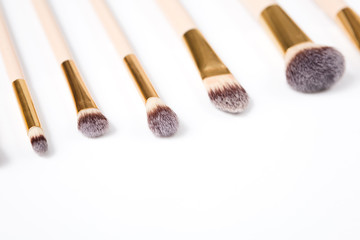 Cosmetics, beauty, make-up brushes set in row