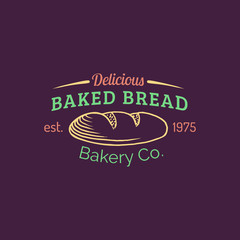 Vector vintage baked bread logo. Retro hipster pastry sign. Loaf isolated. Biscuit shop icon. Desert products emblem.