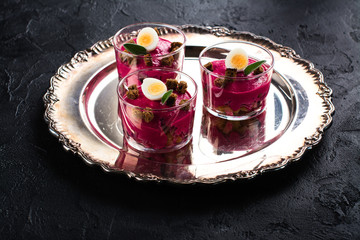 Traditional russian salad dressed herring