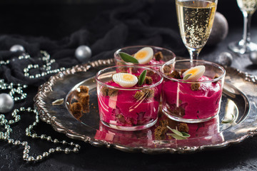 Traditional russian salad dressed herring