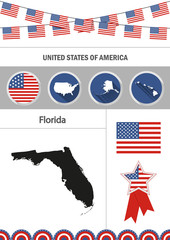 Map of Florida. Set of flat design icons nfographics elements wi