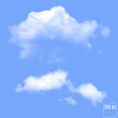 Obraz na płótnie Canvas Two realistic clouds on a blue background. Vector illustration