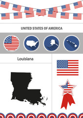 Map of Louisiana. Set of flat design icons nfographics elements 