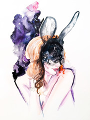 Watercolor fashionable sketch. The girl in the mask - 145733060