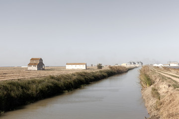 Farm land is intersected by water ways in Southern spain
