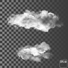 Two realistic clouds on a transparent background. Vector illustration